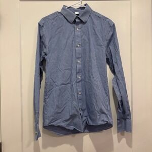 Crewcuts Thompson Boys Blue White Gingham Button Down Shirt Size 16 Long Sleeve